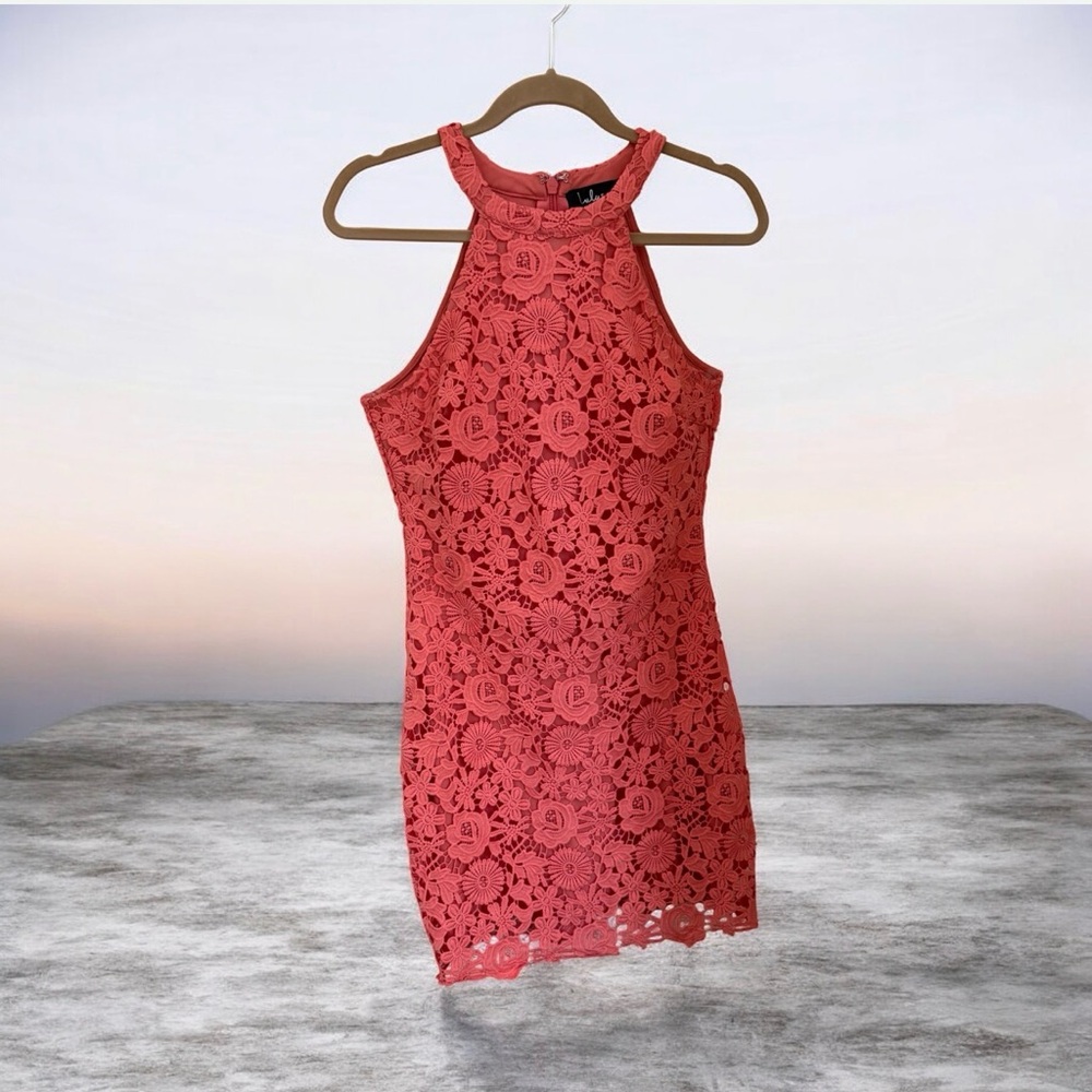 Lulu's Coral Lace Mini Dress
